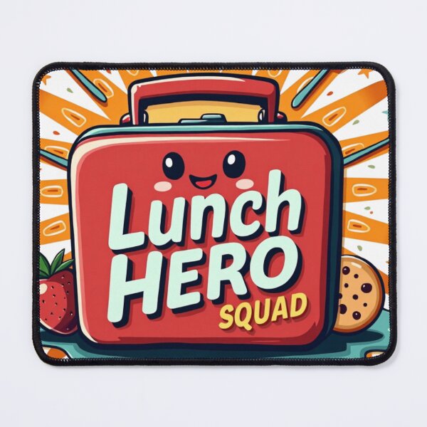 Item preview, Red lunchbox with Lunch Hero Squad text and fruit designed and sold by Prints by Mat.