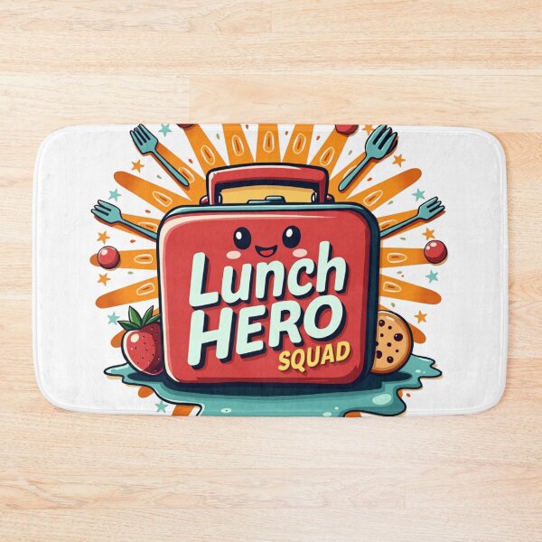 Item preview, Red lunchbox with Lunch Hero Squad text and fruit designed and sold by Prints by Mat.