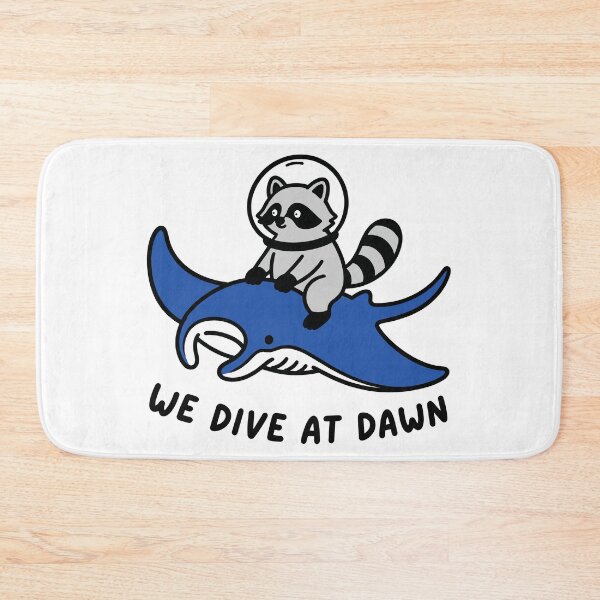 Item preview, We Dive at Dawn Funny Raccoon Riding Manta Ray - Marine Life  designed and sold by gunaone-design.
