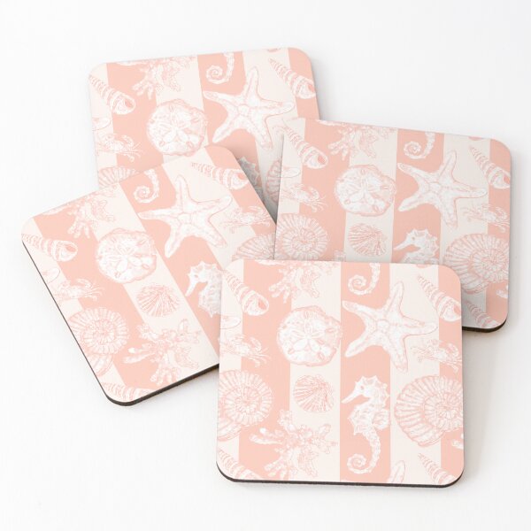 Item preview, Vintage White Washed Sea Life in Coral Cabana Stripes designed and sold by PD-Coastal.