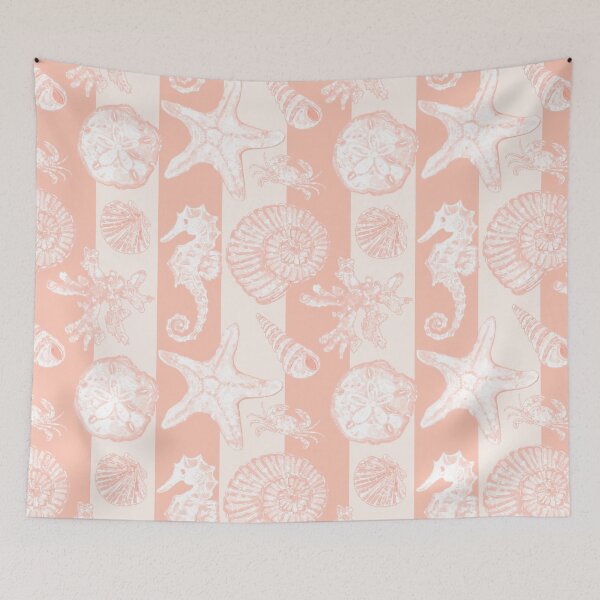 Item preview, Vintage White Washed Sea Life in Coral Cabana Stripes designed and sold by PD-Coastal.