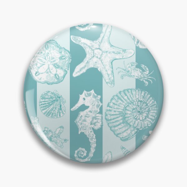 Item preview, Vintage White Washed Sea Life on Aqua Cabana Stripes designed and sold by PD-Coastal.