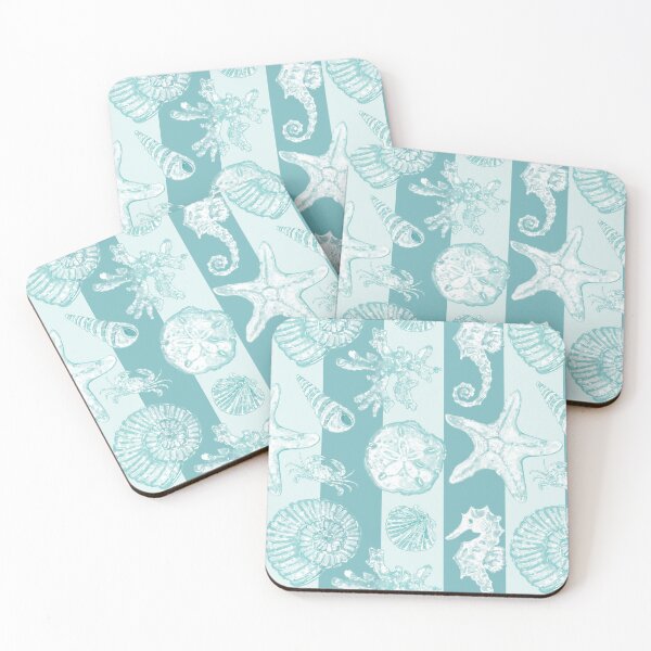 Item preview, Vintage White Washed Sea Life on Aqua Cabana Stripes designed and sold by PD-Coastal.