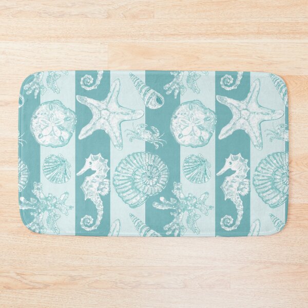 Item preview, Vintage White Washed Sea Life on Aqua Cabana Stripes designed and sold by PD-Coastal.