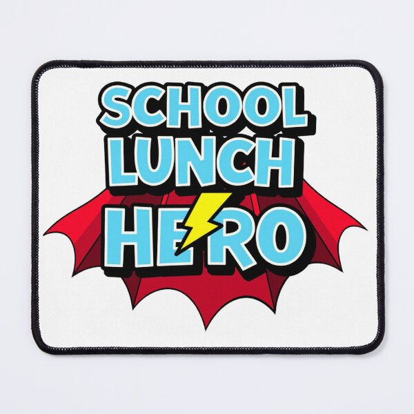 Item preview, Blue School Lunch Hero text with red cape and lightning bolt designed and sold by Prints by Mat.