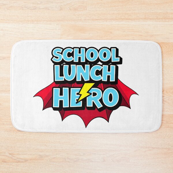 Item preview, Blue School Lunch Hero text with red cape and lightning bolt designed and sold by Prints by Mat.