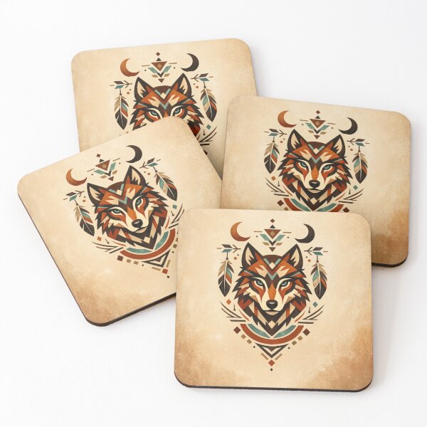 Item preview, Southwestern Wolf  Art, Tribal Boho Indigenous Inspired Animal Print  designed and sold by asudesign.