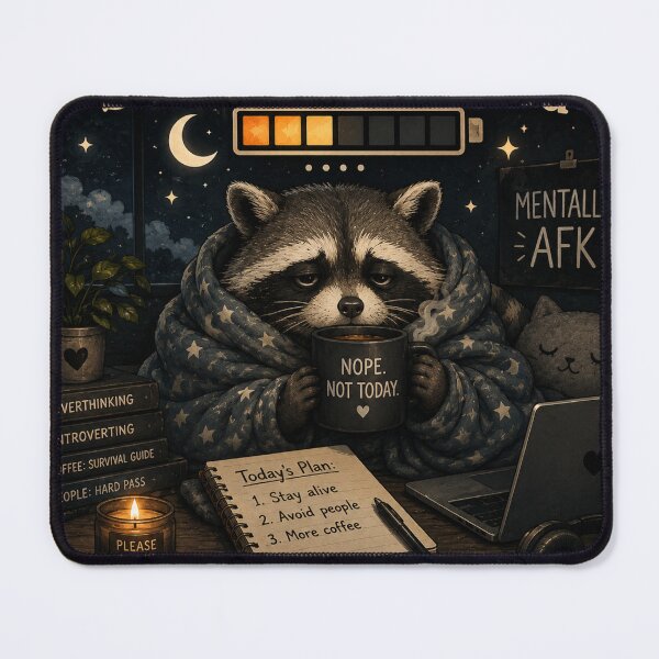Item preview, Socially Exhausted, Mentally AFK | Funny Burnout Raccoon Aesthetic designed and sold by Sleepy Ghoul.