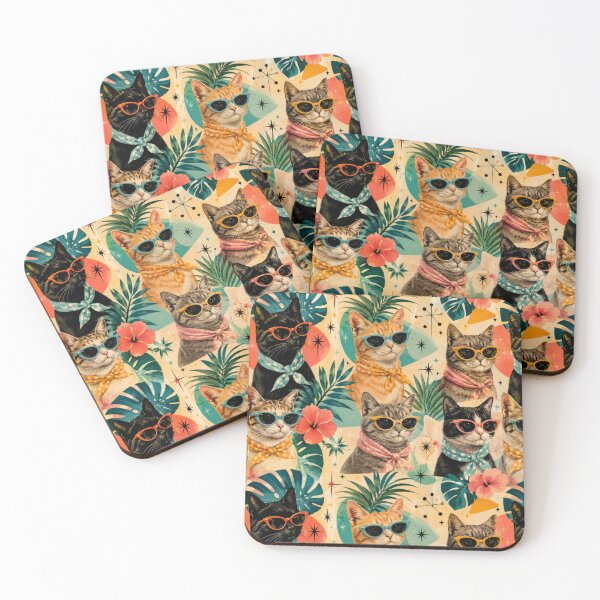 Item preview, Retro Cats Sunglasses Tropical Vintage Pattern Artwork designed and sold by ArtComixHaven.