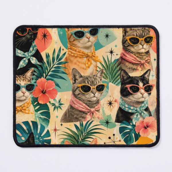 Item preview, Retro Cats Sunglasses Tropical Vintage Pattern Artwork designed and sold by ArtComixHaven.