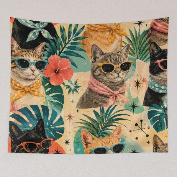 Item preview, Retro Cats Sunglasses Tropical Vintage Pattern Artwork designed and sold by ArtComixHaven.