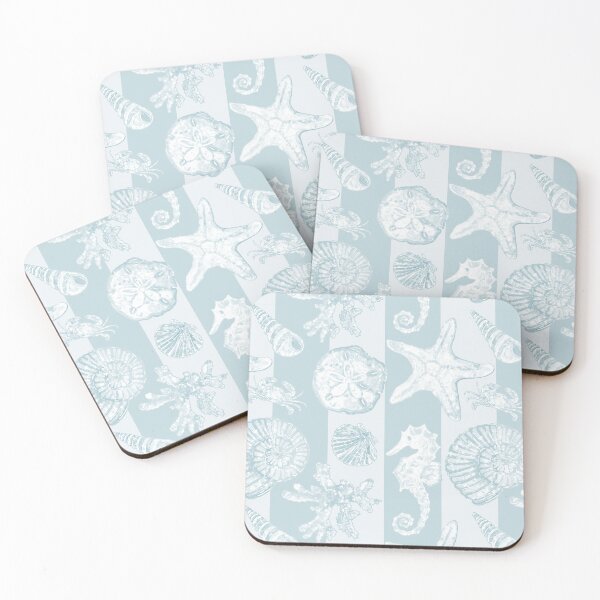 Item preview, Vintage White Washed Sea Life in Sky Blue Cabana Stripes designed and sold by PD-Coastal.