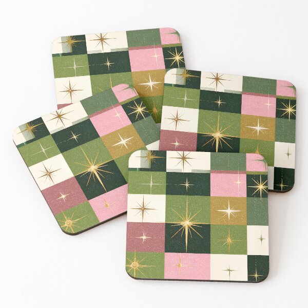Item preview, Mid-Century Modern Pink, Golden, And Green Starburst Pattern designed and sold by DEC02.