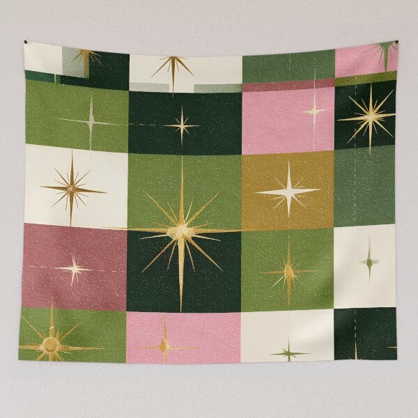 Item preview, Mid-Century Modern Pink, Golden, And Green Starburst Pattern designed and sold by DEC02.