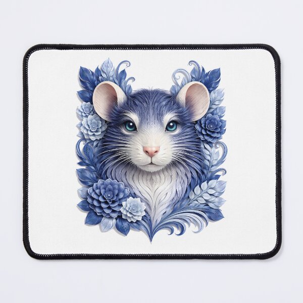 Item preview, Year of the Rat Chinese Zodiac Paper Sculpture Portrait – Blue Floral Botanical Animal Art designed and sold by Symbol Universe.