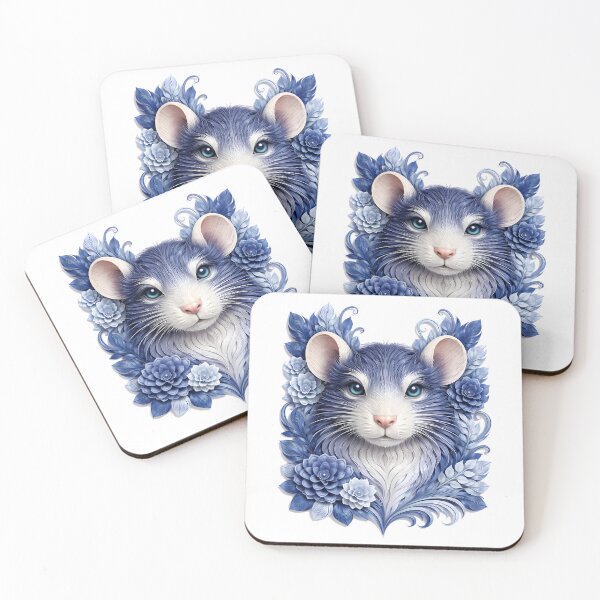 Item preview, Year of the Rat Chinese Zodiac Paper Sculpture Portrait – Blue Floral Botanical Animal Art designed and sold by Symbol Universe.