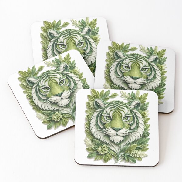 Item preview, Year of the Tiger Chinese Zodiac Paper Sculpture Portrait – Green Botanical Floral Animal Art designed and sold by Symbol Universe.