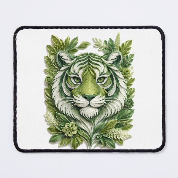 Item preview, Year of the Tiger Chinese Zodiac Paper Sculpture Portrait – Green Botanical Floral Animal Art designed and sold by Symbol Universe.