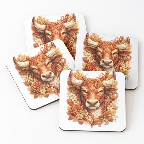 Item preview, Year of the Ox Chinese Zodiac Paper Sculpture Portrait – Brown Gold Floral Botanical Animal Art designed and sold by Symbol Universe.