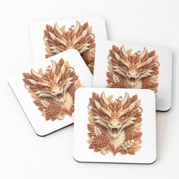 Item preview, Year of the Dragon Chinese Zodiac Paper Sculpture Portrait – Brown Gold Floral Botanical Animal Art designed and sold by Symbol Universe.