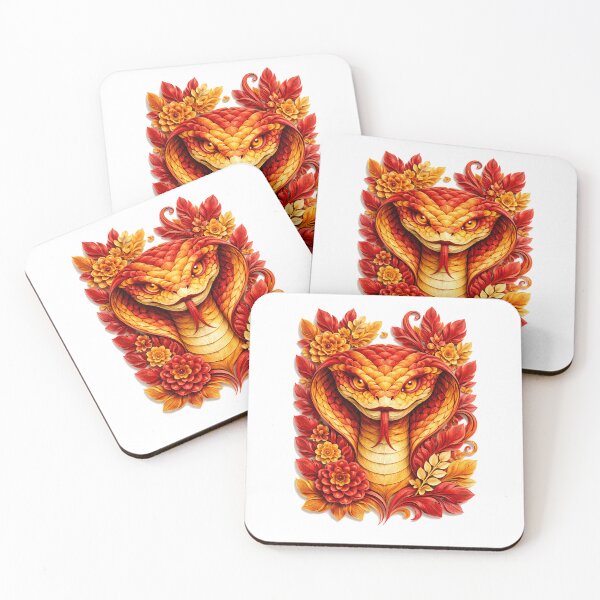 Item preview, Year of the Snake Chinese Zodiac Paper Sculpture Portrait – Red Orange Floral Botanical Animal Art designed and sold by Symbol Universe.