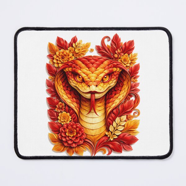 Item preview, Year of the Snake Chinese Zodiac Paper Sculpture Portrait – Red Orange Floral Botanical Animal Art designed and sold by Symbol Universe.