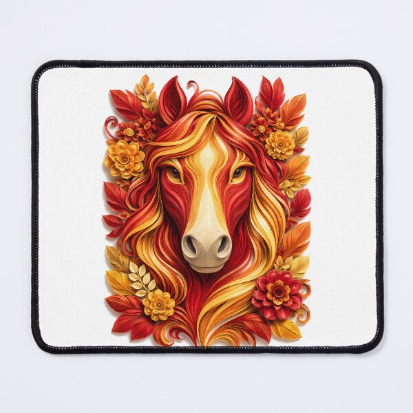 Item preview, Year of the Horse Chinese Zodiac Paper Sculpture Portrait – Red Orange Floral Botanical Animal Art designed and sold by Symbol Universe.