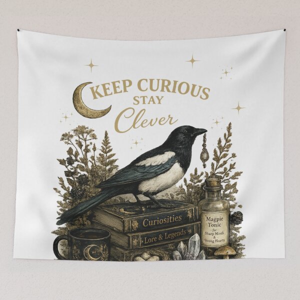 Item preview, Keep Curious Stay Clever Magpie Dark Academia Sticker designed and sold by Lumennyxart.