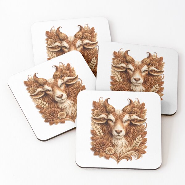 Item preview, Year of the Goat Chinese Zodiac Paper Sculpture Portrait – Brown Gold Floral Botanical Animal Art designed and sold by Symbol Universe.