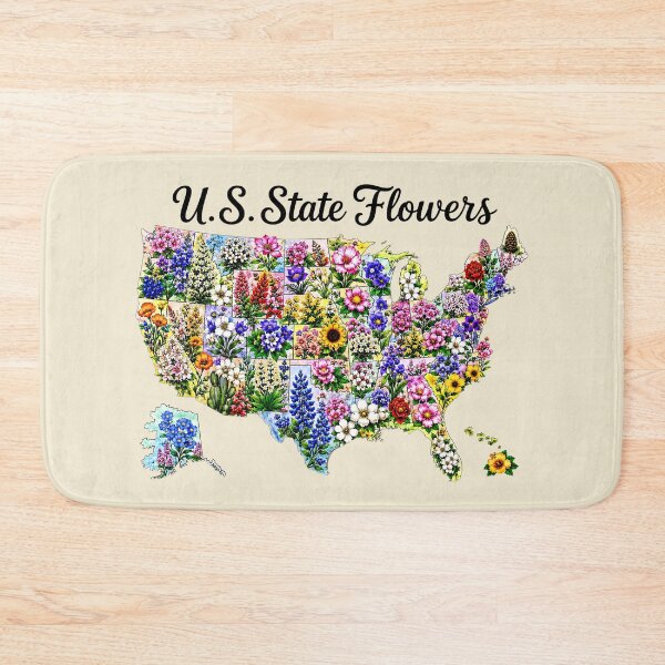 Item preview, U.S. State Flowers Botanical Map Illustration designed and sold by The-Drip-Studio.