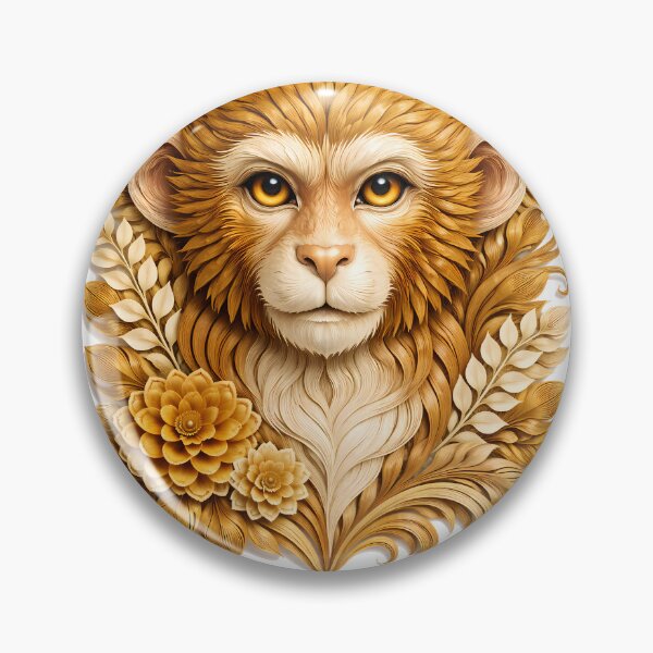 Item preview, Year of the Monkey Chinese Zodiac Paper Sculpture Portrait – Gold Floral Botanical Animal Art designed and sold by Symbol Universe.