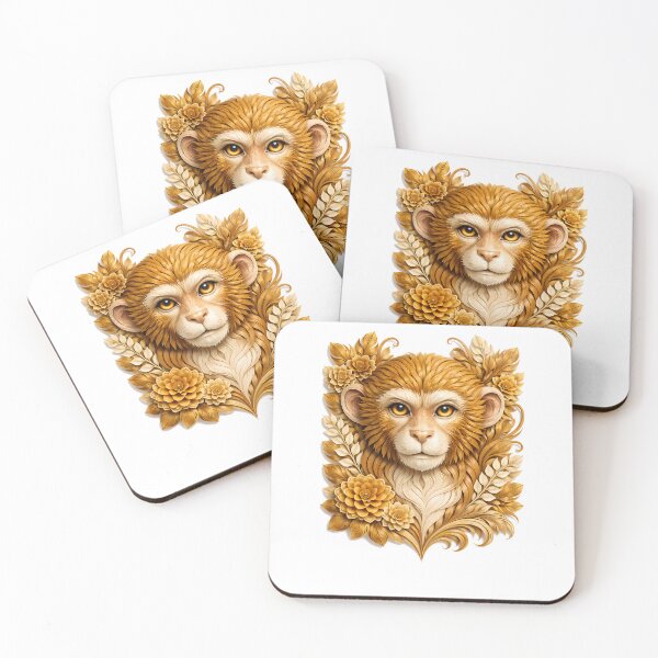 Item preview, Year of the Monkey Chinese Zodiac Paper Sculpture Portrait – Gold Floral Botanical Animal Art designed and sold by Symbol Universe.