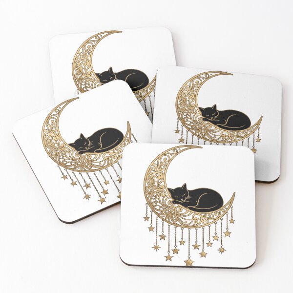 Item preview, Celestial Black Cat on Crescent Moon - 90s Whimsigoth designed and sold by Retro Mood Co.