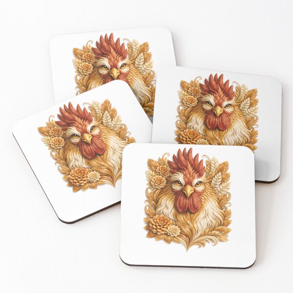 Item preview, Year of the Rooster Chinese Zodiac Paper Sculpture Portrait – Red Gold Floral Botanical Animal Art designed and sold by Symbol Universe.