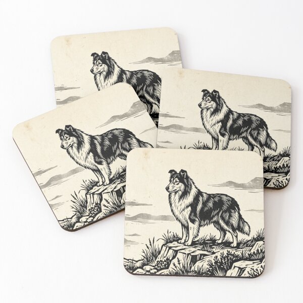 Item preview, Rough Collie Woodblock Art - Vintage Folklore Shepherd Dog designed and sold by CulturalCurios.
