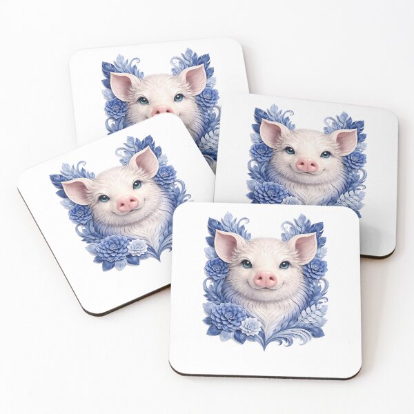 Item preview, Year of the Pig Chinese Zodiac Paper Sculpture Portrait – Blue White Floral Botanical Animal Art designed and sold by Symbol Universe.