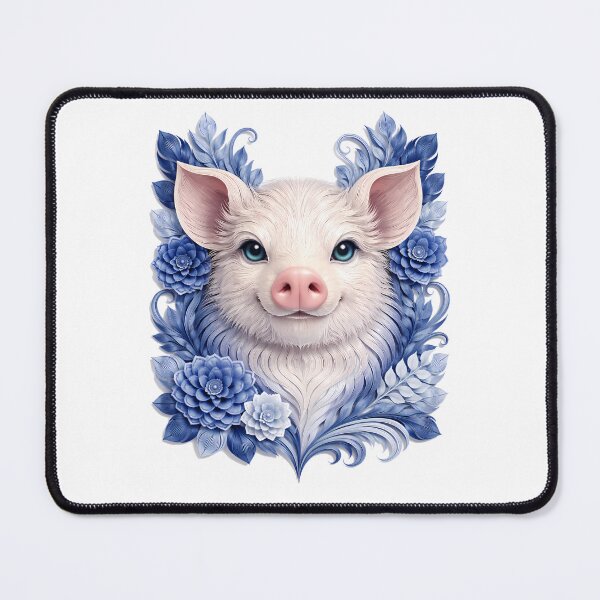 Item preview, Year of the Pig Chinese Zodiac Paper Sculpture Portrait – Blue White Floral Botanical Animal Art designed and sold by Symbol Universe.