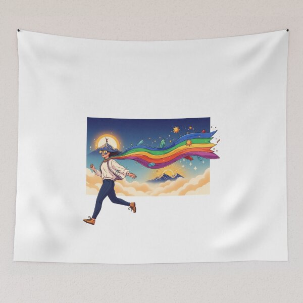 Item preview, Rainbow Scarf Cloud Running Girl Illustration designed and sold by AbanoubStore.