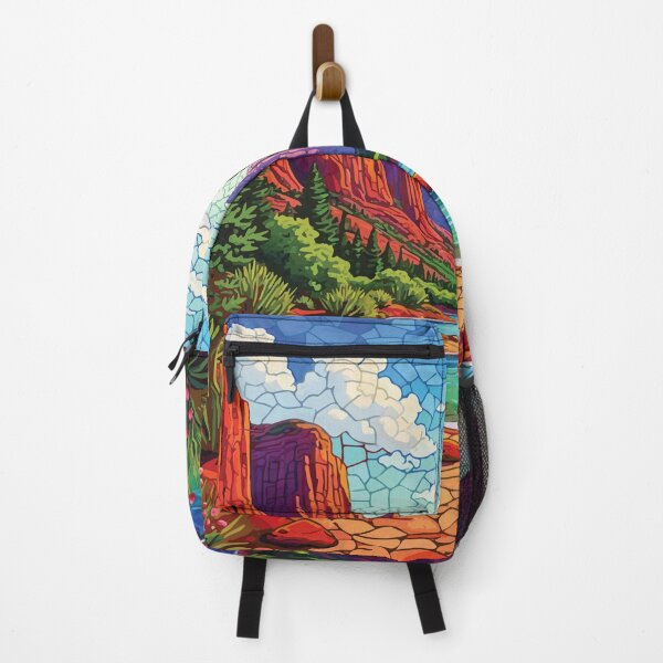 Item preview, Zion Canyon Mosaic Landscape – Red Rock National Park and River Stained Glass Style Wall Art designed and sold by designmari.