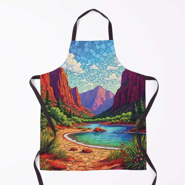 Item preview, Zion Canyon Mosaic Landscape – Red Rock National Park and River Stained Glass Style Wall Art designed and sold by designmari.