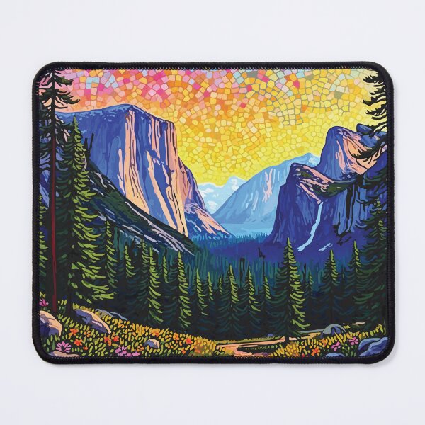 Item preview, Mosaic landscape of Yosemite Valley: majestic granite cliffs and meadows depicted in stained glass murals. designed and sold by designmari.