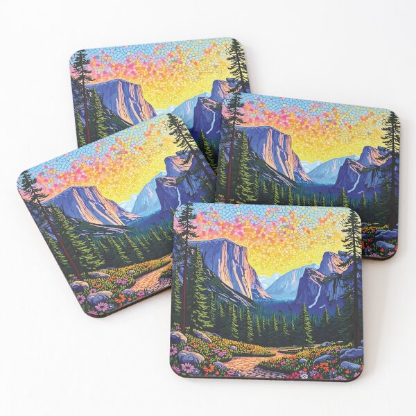 Item preview, Mosaic landscape of Yosemite Valley: majestic granite cliffs and meadows depicted in stained glass murals. designed and sold by designmari.