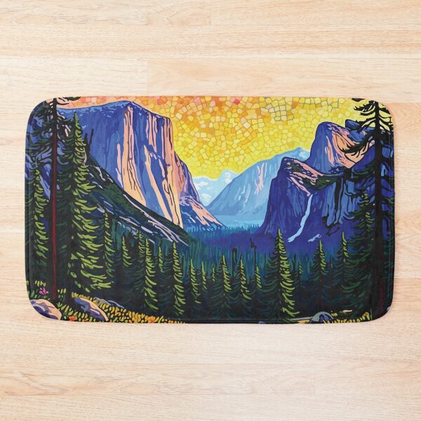 Item preview, Mosaic landscape of Yosemite Valley: majestic granite cliffs and meadows depicted in stained glass murals. designed and sold by designmari.