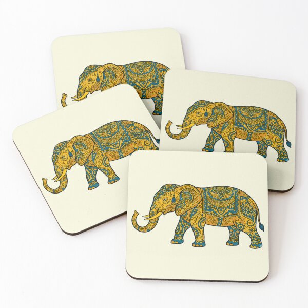 Item preview, Ornate Mandala Elephant Art - Traditional Indian Gold & Teal Motif designed and sold by MT-Hub | Art for Every Soul.