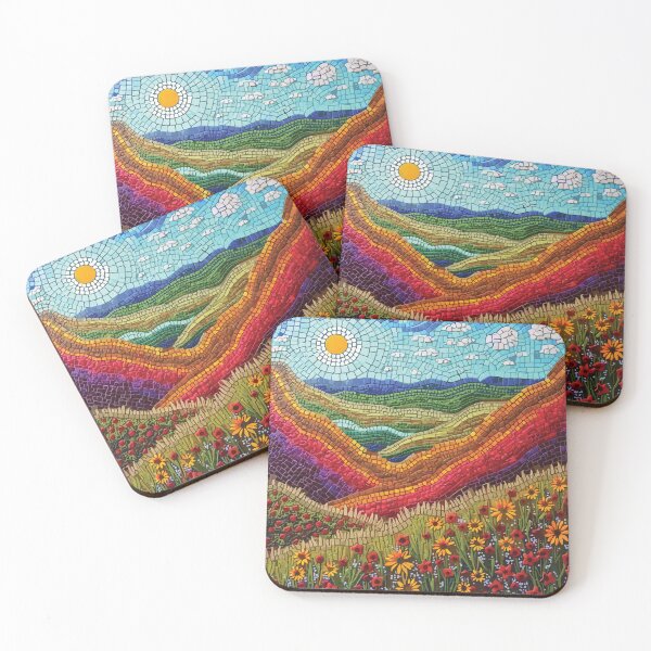 Item preview, Mosaic landscape of Theodore Roosevelt National Park depicted in stained glass murals. designed and sold by designmari.