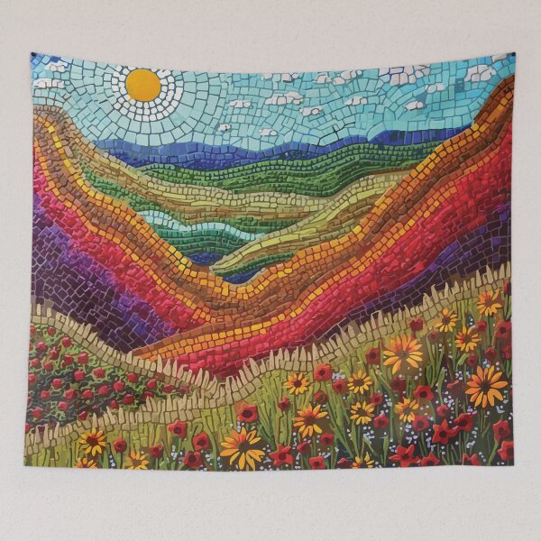 Item preview, Mosaic landscape of Theodore Roosevelt National Park depicted in stained glass murals. designed and sold by designmari.