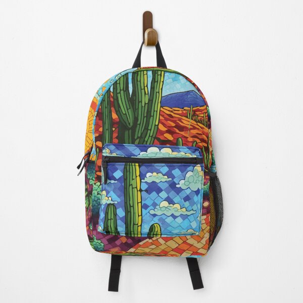 Item preview, Saguaro Cactus Desert Mosaic, Arizona Southwest Landscape Stained Glass Style Wall Art designed and sold by designmari.