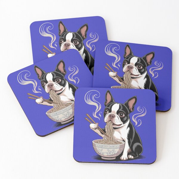Item preview, Dog Pet Owner Art Design Cute Boston Terrier Eating Noodles designed and sold by fantasticdesign.