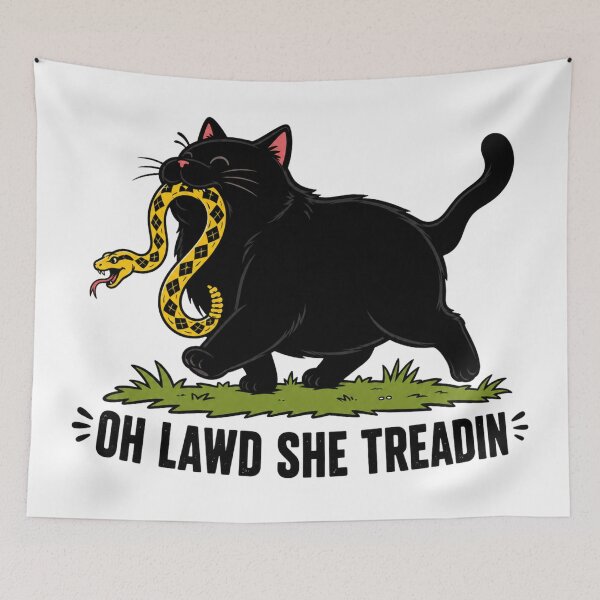 Item preview, Oh Lawd She Treadin’ Cat Snake Meme designed and sold by Jackal's Box of Chaos.