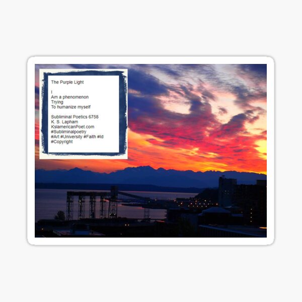 Solstice Sunset - Elliott Bay - Seattle - The Purple Light - Poem Sticker